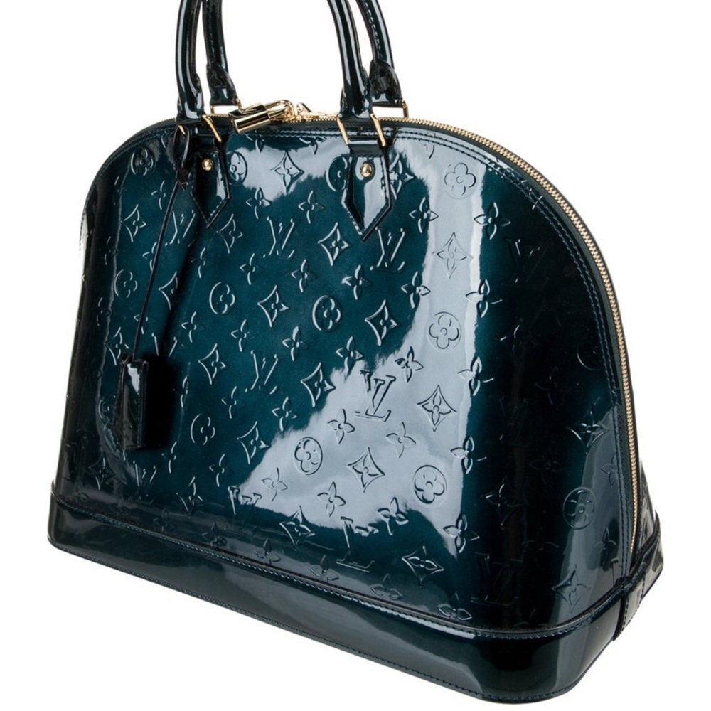 Louis Vuitton Alma GM Top Handle Bag Vernis Patent Leather Bleu Nuit